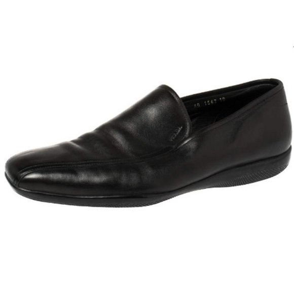 Prada Black Leather Slip On Loafers Driving Shoes Mens Size 8 US Made In Italy - Picture 2 of 15